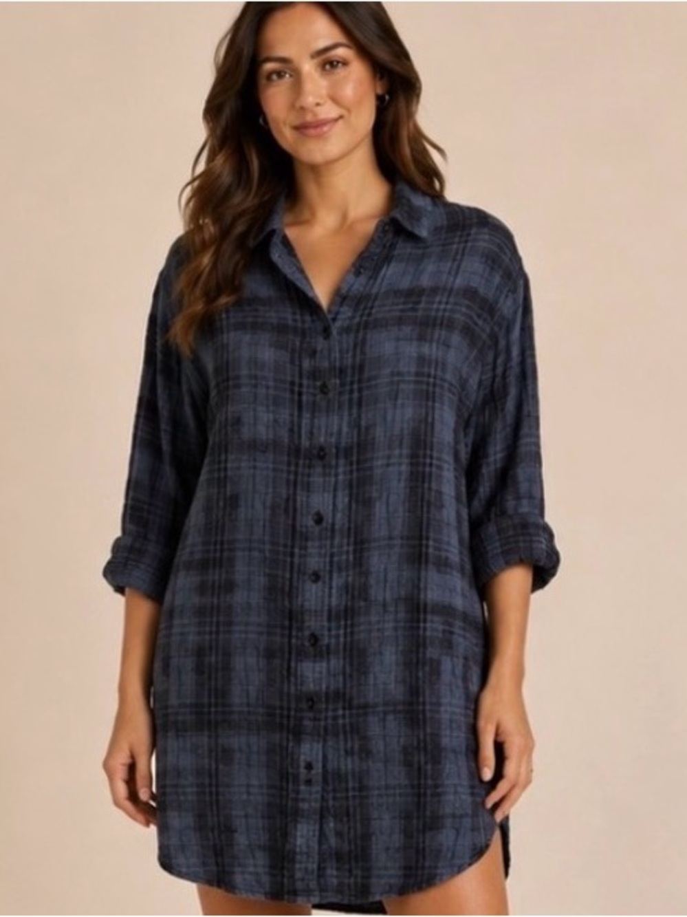 EUC Pact Organic Cotton Plaid Long Sleeve Button-Down Shirt Dress